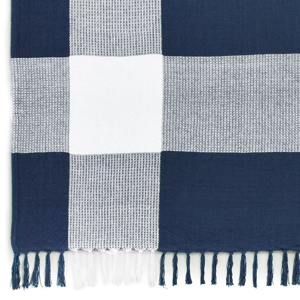 Blue/White Tartan/Plaid Hand-Woven All-Natural Cotton Throw Blanket. Picture 4