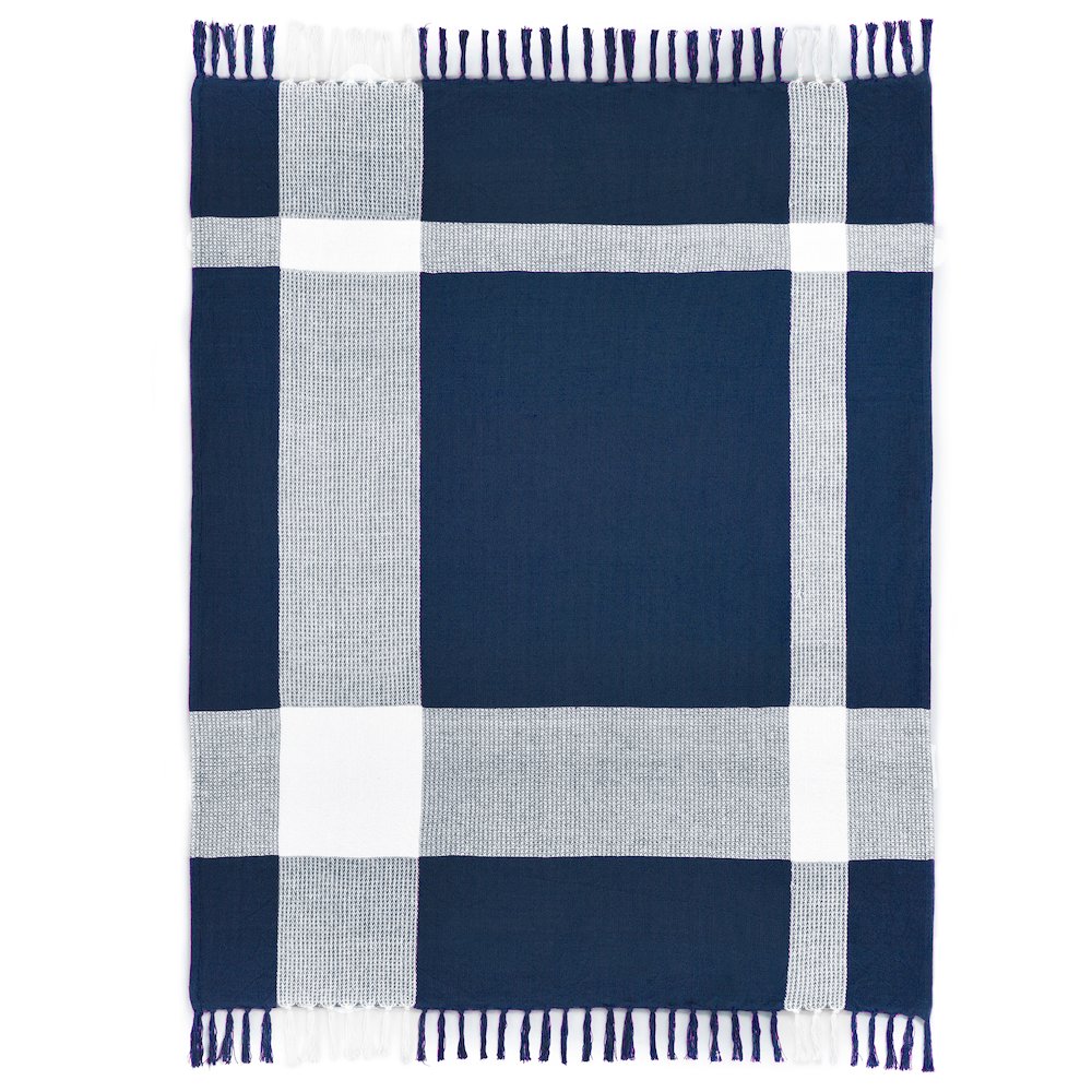 Blue/White Tartan/Plaid Hand-Woven All-Natural Cotton Throw Blanket. Picture 1