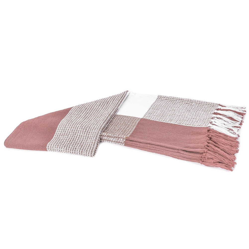 Pink/White Tartan/Plaid Hand-Woven All-Natural Cotton Throw Blanket. Picture 5