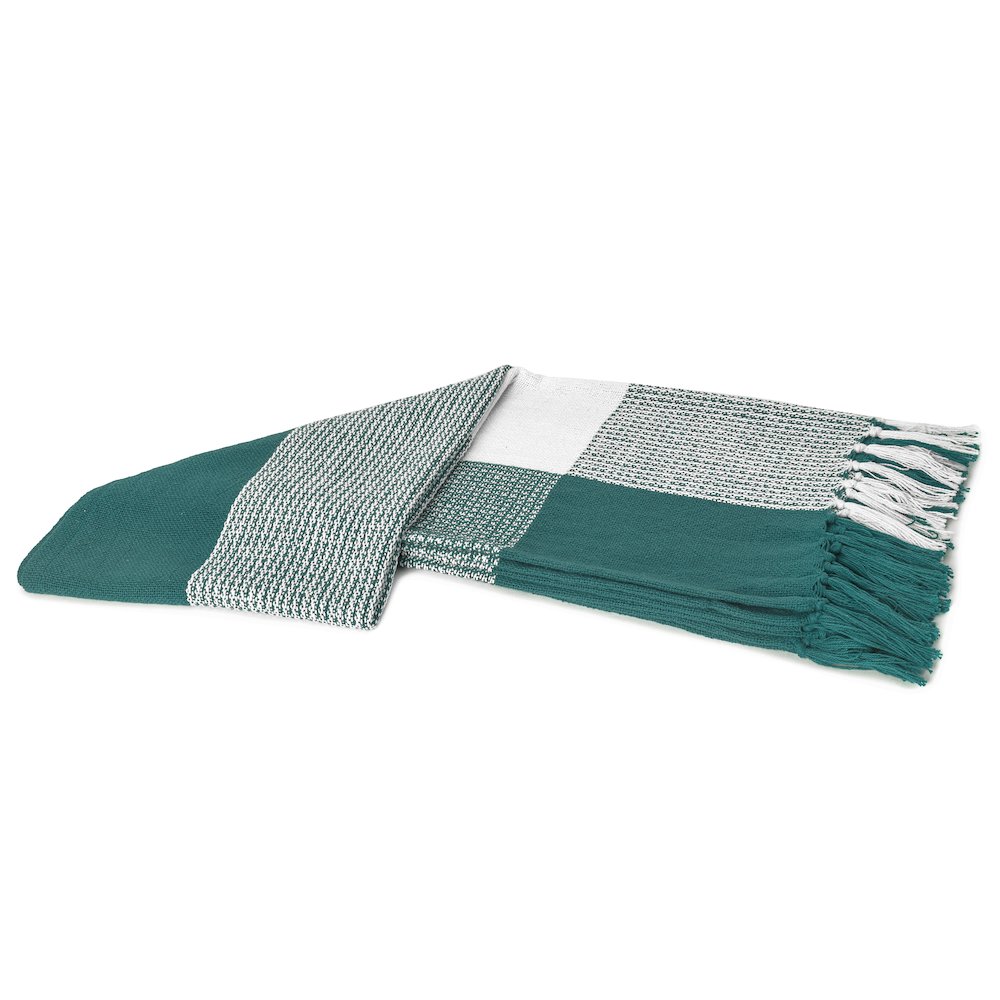 Pine Green/White Tartan/Plaid Hand-Woven All-Natural Cotton Throw Blanket. Picture 5