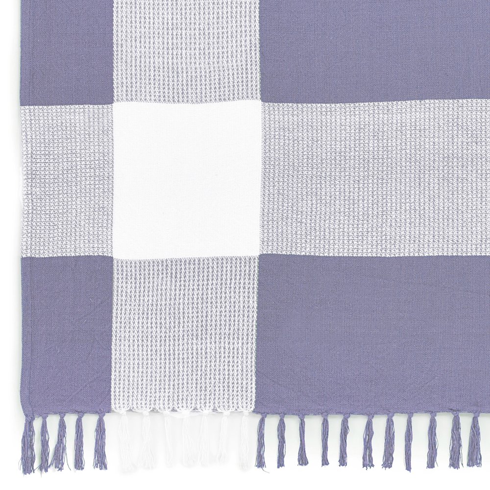 Purple/White Tartan/Plaid Hand-Woven All-Natural Cotton Throw Blanket. Picture 4