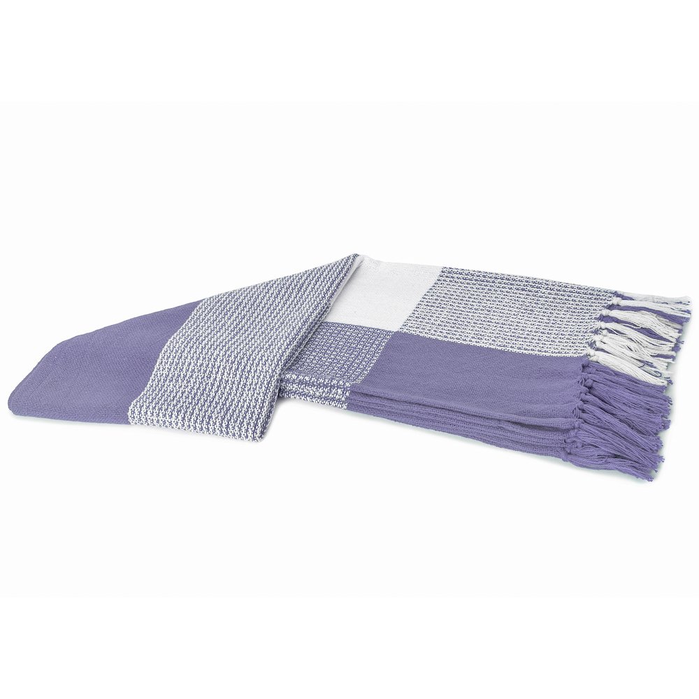 Purple/White Tartan/Plaid Hand-Woven All-Natural Cotton Throw Blanket. Picture 5
