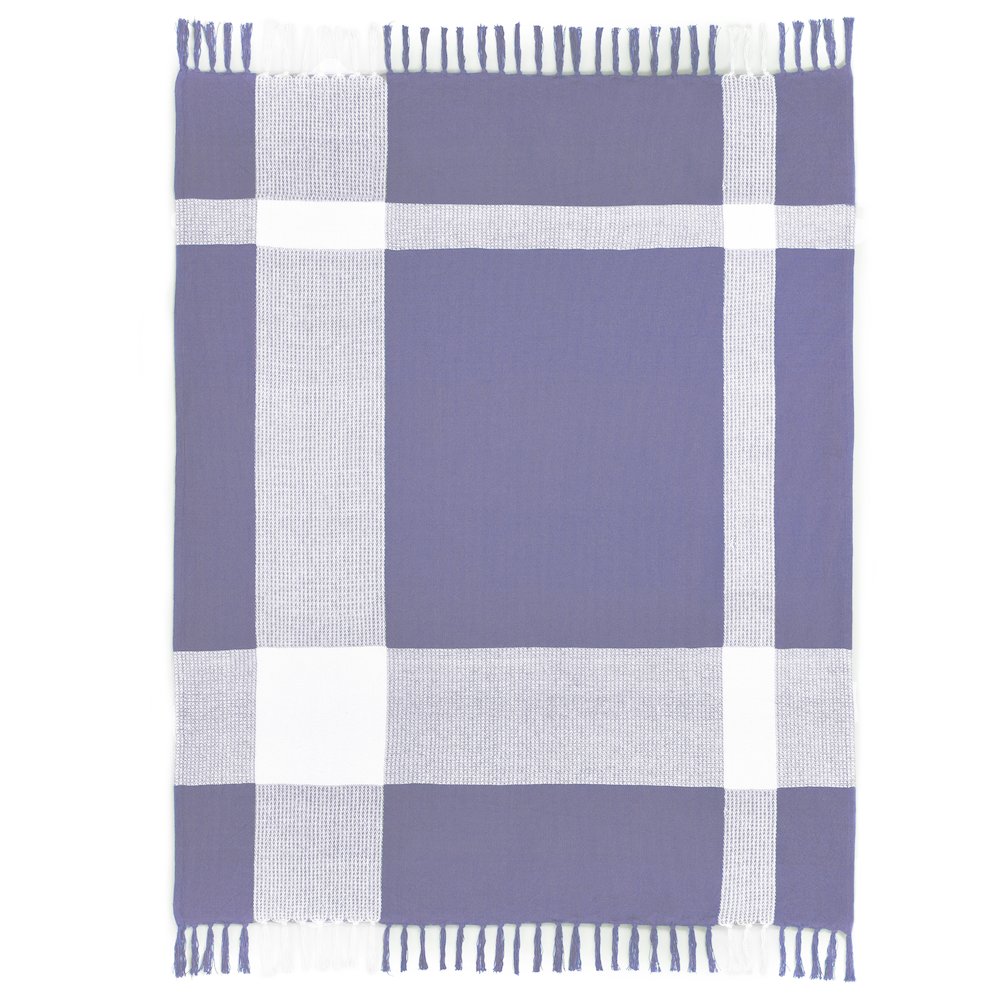 Purple/White Tartan/Plaid Hand-Woven All-Natural Cotton Throw Blanket. Picture 1