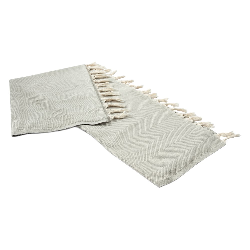Grey/Cream Herringbone All-Natural Cotton Throw Blanket. Picture 5
