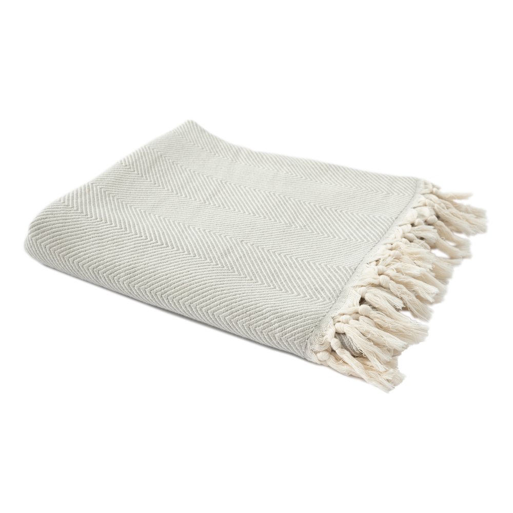 Grey/Cream Herringbone All-Natural Cotton Throw Blanket. Picture 6