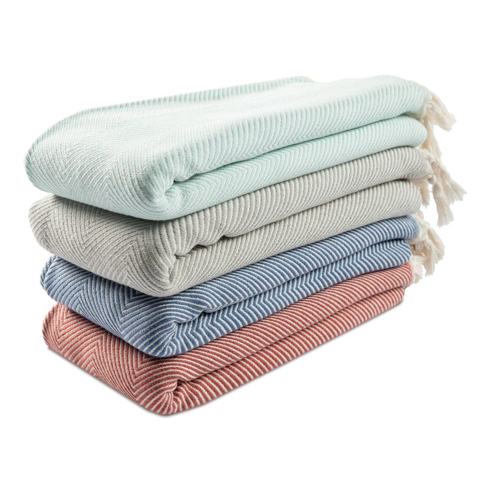 Grey/Cream Herringbone All-Natural Cotton Throw Blanket. Picture 7