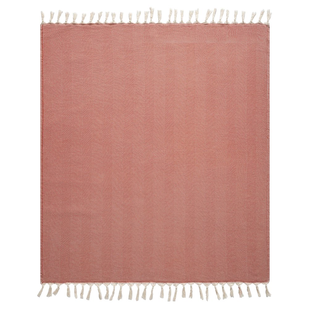 Cinnamon Orange/Cream Herringbone Turkish All-Natural Cotton Throw Blanket. Picture 1