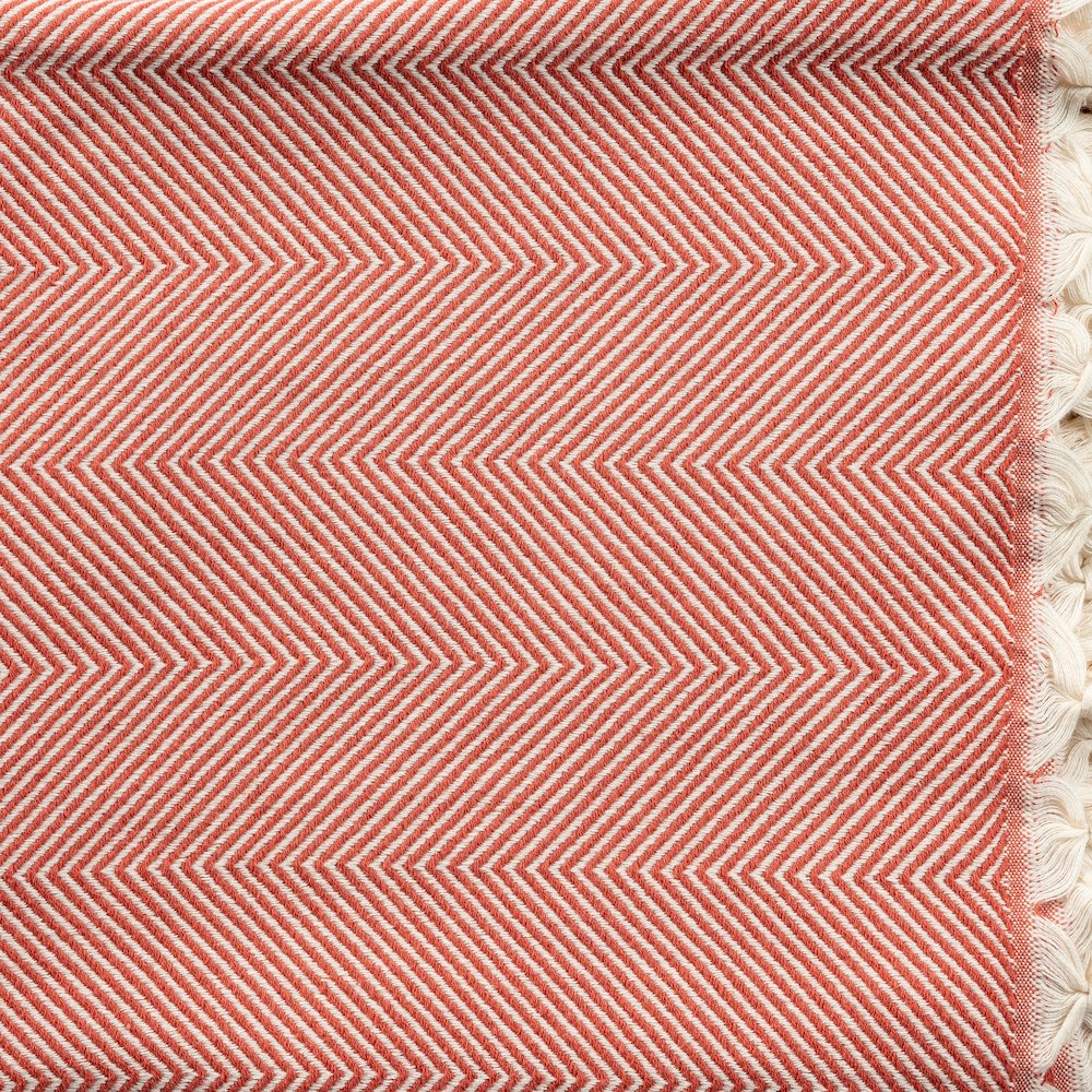 Cinnamon Orange/Cream Herringbone Turkish All-Natural Cotton Throw Blanket. Picture 6