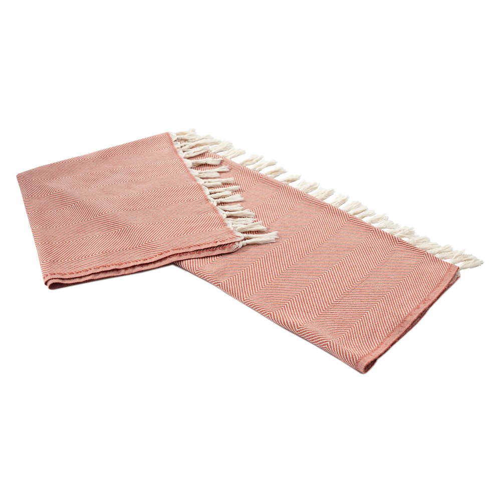 Cinnamon Orange/Cream Herringbone Turkish All-Natural Cotton Throw Blanket. Picture 4