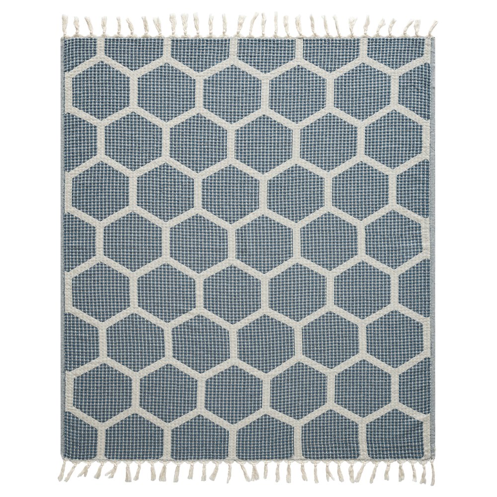 Avery Geometric/Honeycomb All-Natural Turkish Cotton Throw Blanket, Blue. Picture 1