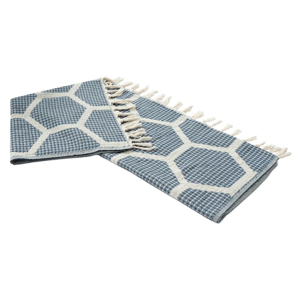 Avery Geometric/Honeycomb All-Natural Turkish Cotton Throw Blanket, Blue. Picture 4