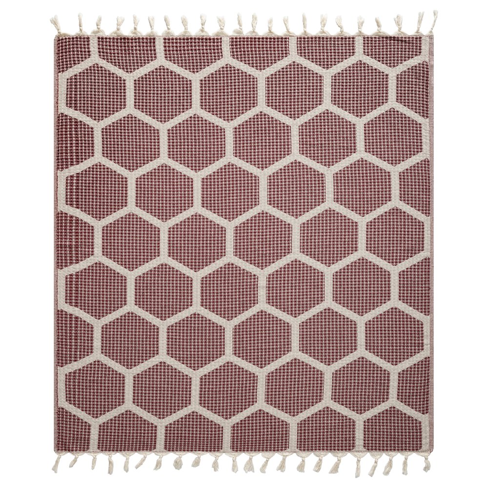 Avery Geometric/Honeycomb All-Natural Turkish Cotton Throw Blanket, Red. Picture 1