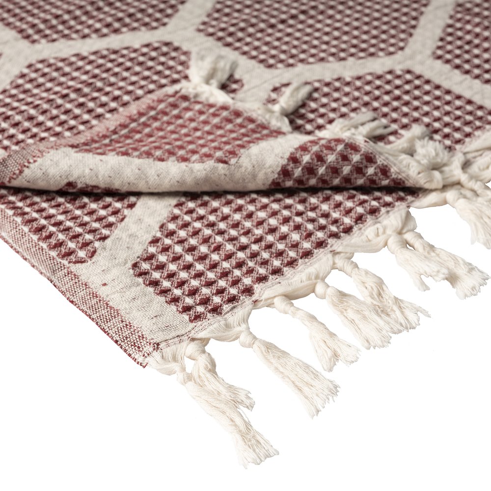 Avery Geometric/Honeycomb All-Natural Turkish Cotton Throw Blanket, Red. Picture 3