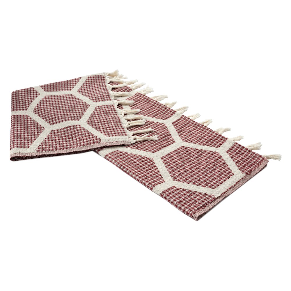 Avery Geometric/Honeycomb All-Natural Turkish Cotton Throw Blanket, Red. Picture 4