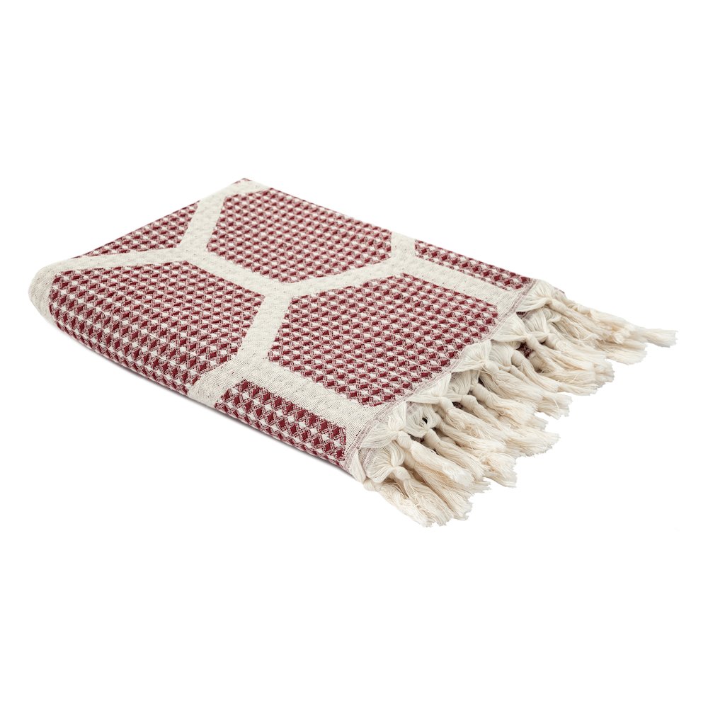 Avery Geometric/Honeycomb All-Natural Turkish Cotton Throw Blanket, Red. Picture 5