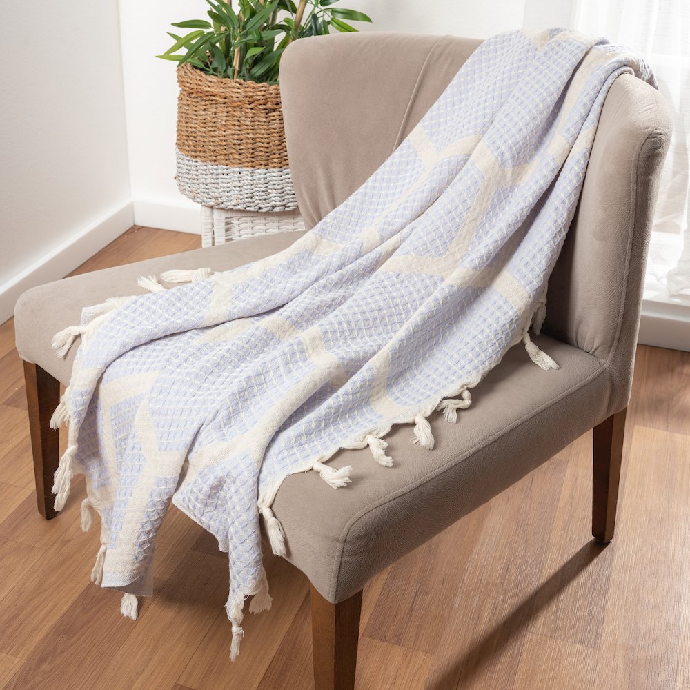 Avery Geometric/Honeycomb All-Natural Turkish Cotton Throw Blanket, Lilac. Picture 7