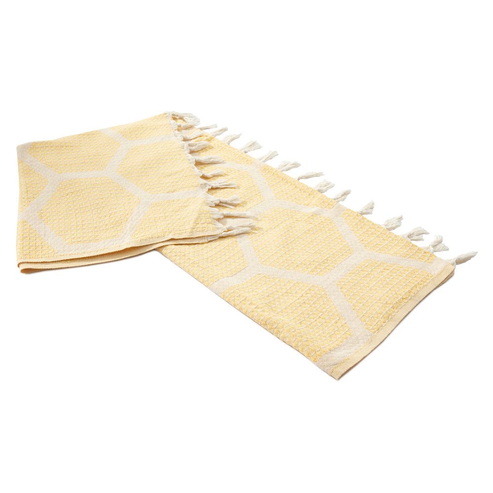 Avery Geometric/Honeycomb All-Natural Turkish Cotton Throw Blanket, Yellow. Picture 4