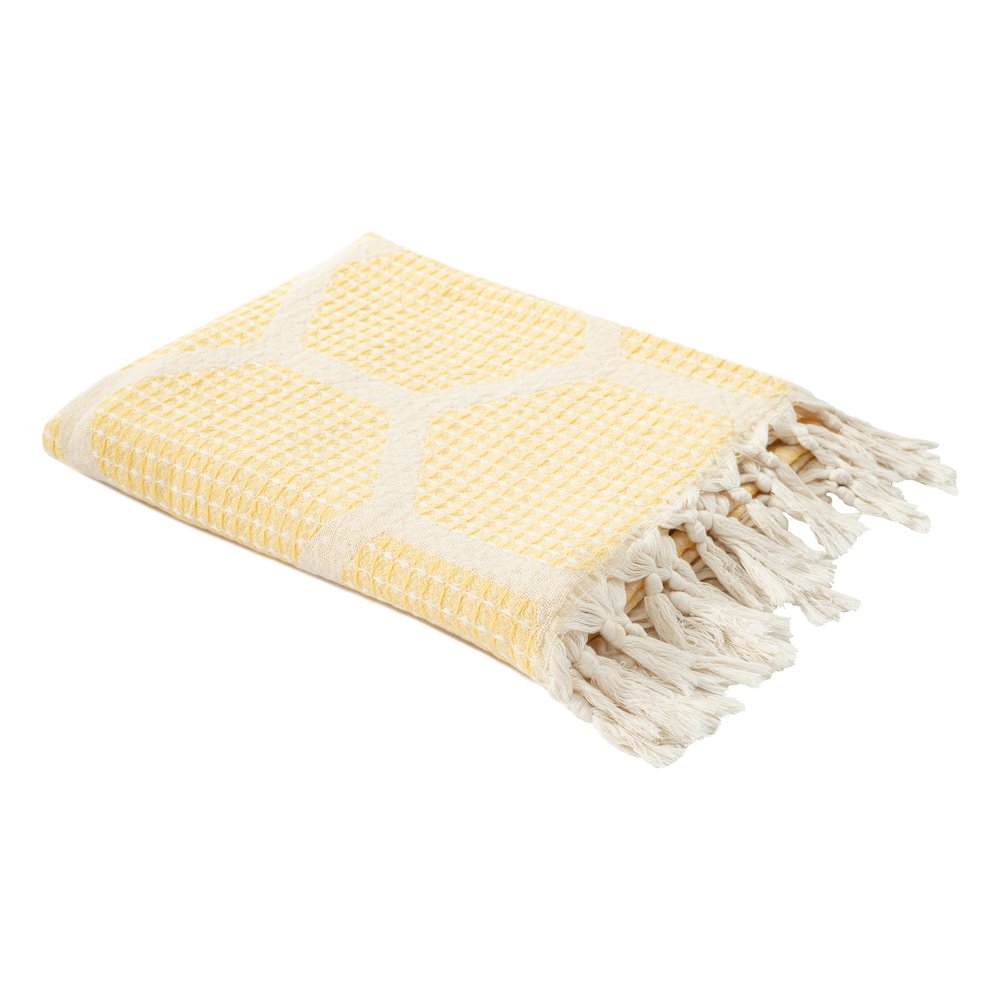Avery Geometric/Honeycomb All-Natural Turkish Cotton Throw Blanket, Yellow. Picture 5
