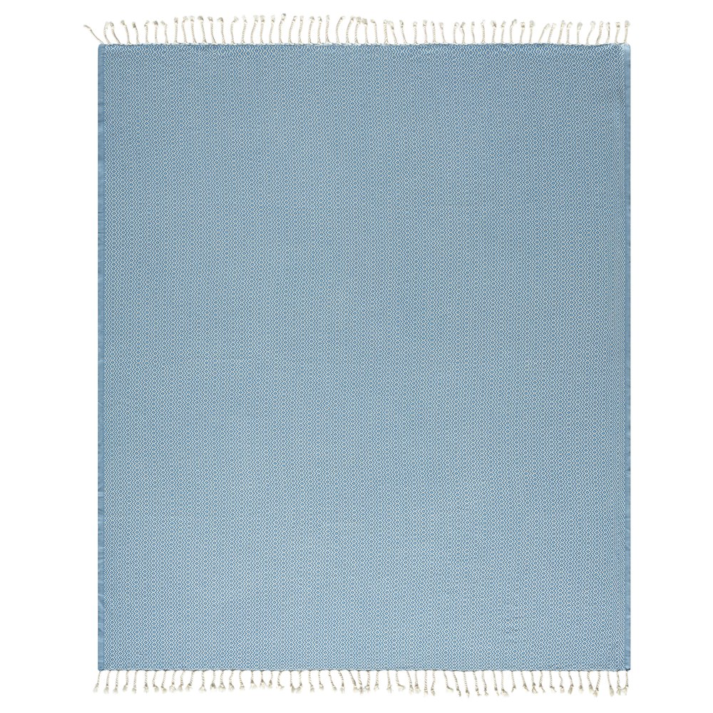 Blue/White Diamond Turkish All-Natural Cotton Throw Blanket. Picture 1