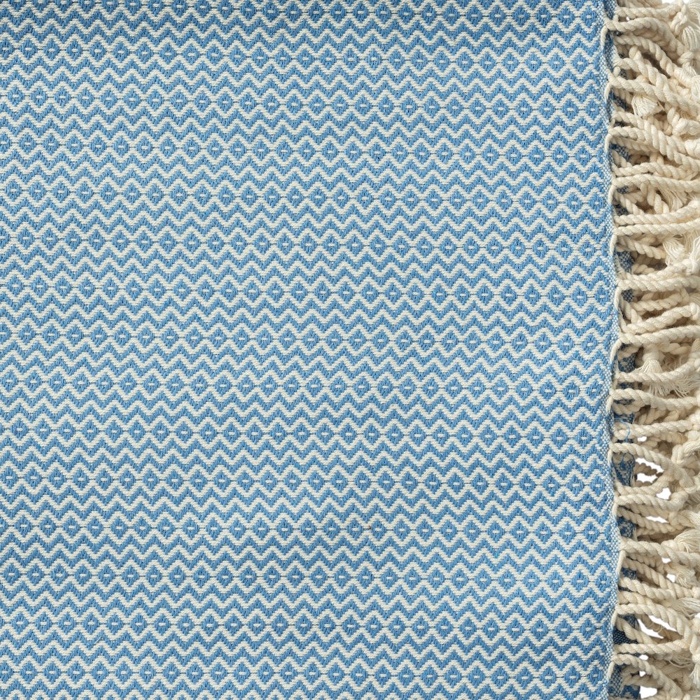 Blue/White Diamond Turkish All-Natural Cotton Throw Blanket. Picture 6