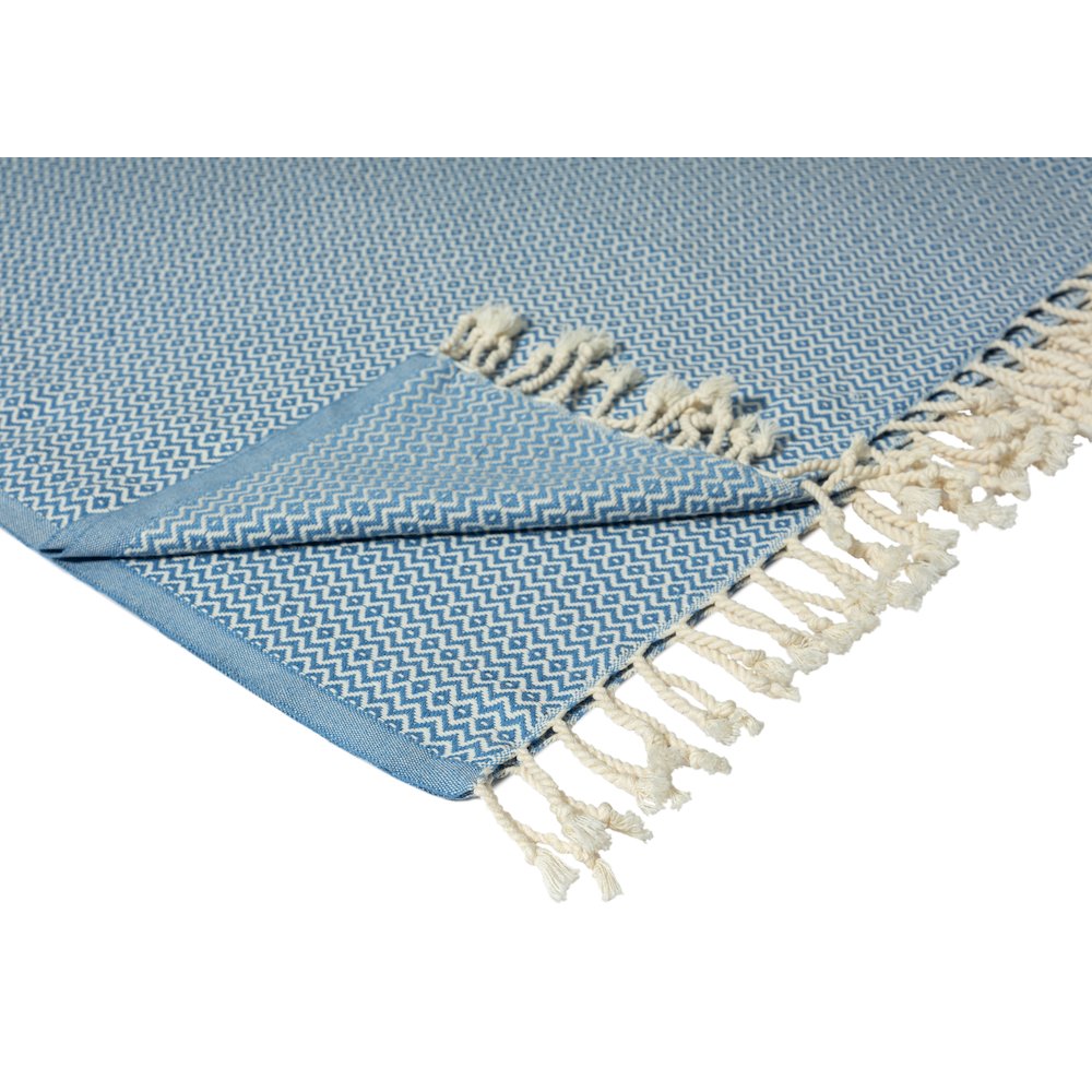 Blue/White Diamond Turkish All-Natural Cotton Throw Blanket. Picture 3