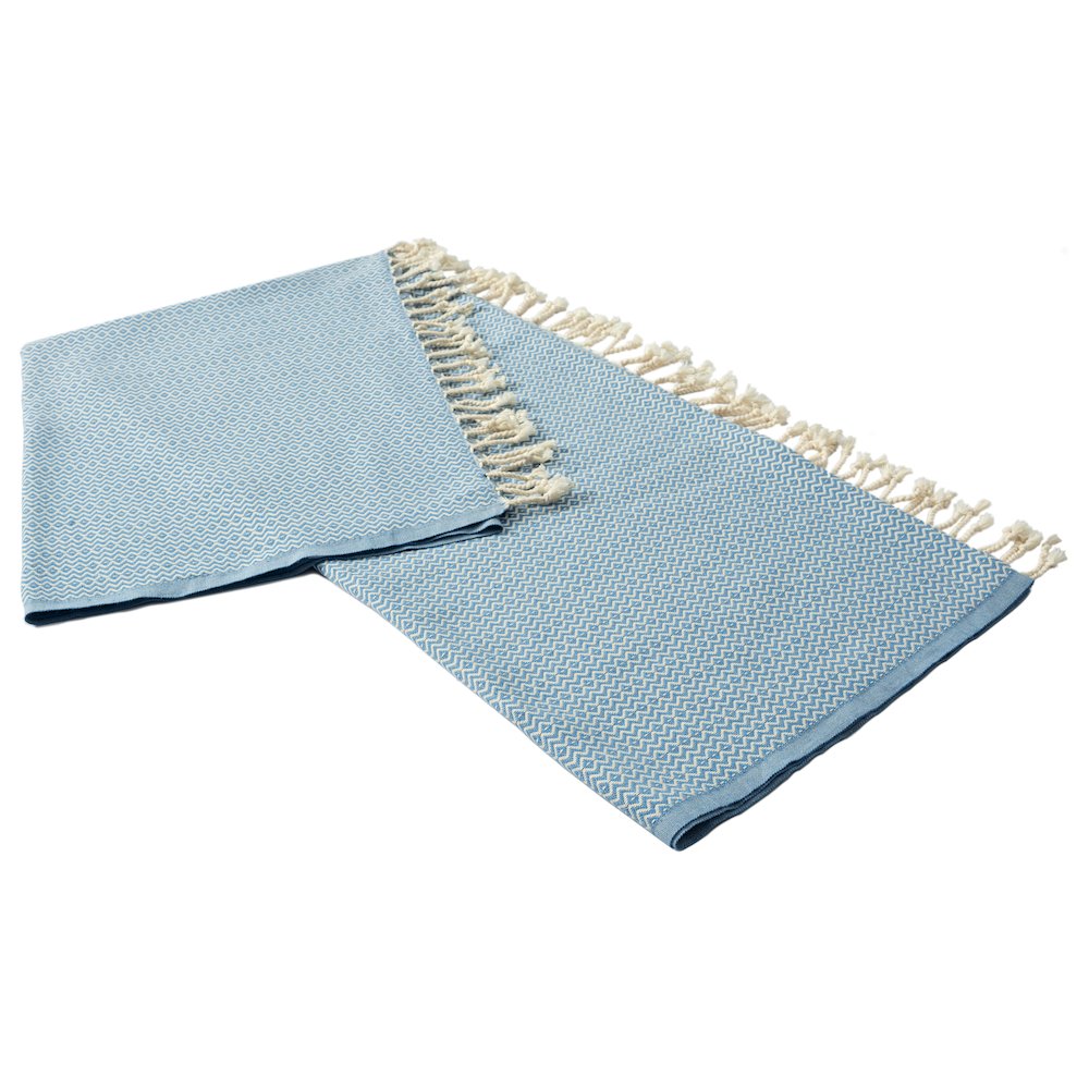 Blue/White Diamond Turkish All-Natural Cotton Throw Blanket. Picture 4