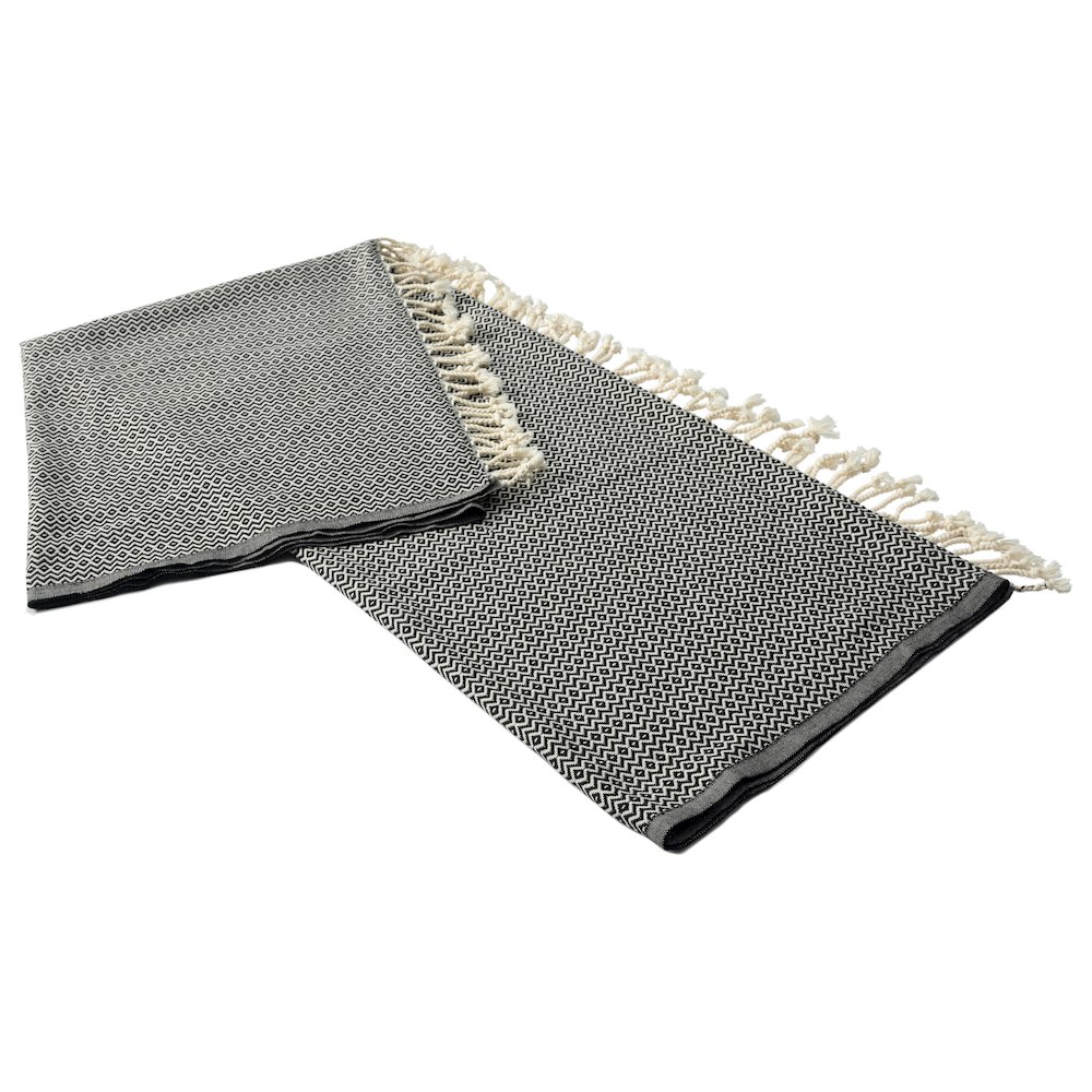 Black/White Diamond Turkish All-Natural Cotton Throw Blanket. Picture 4