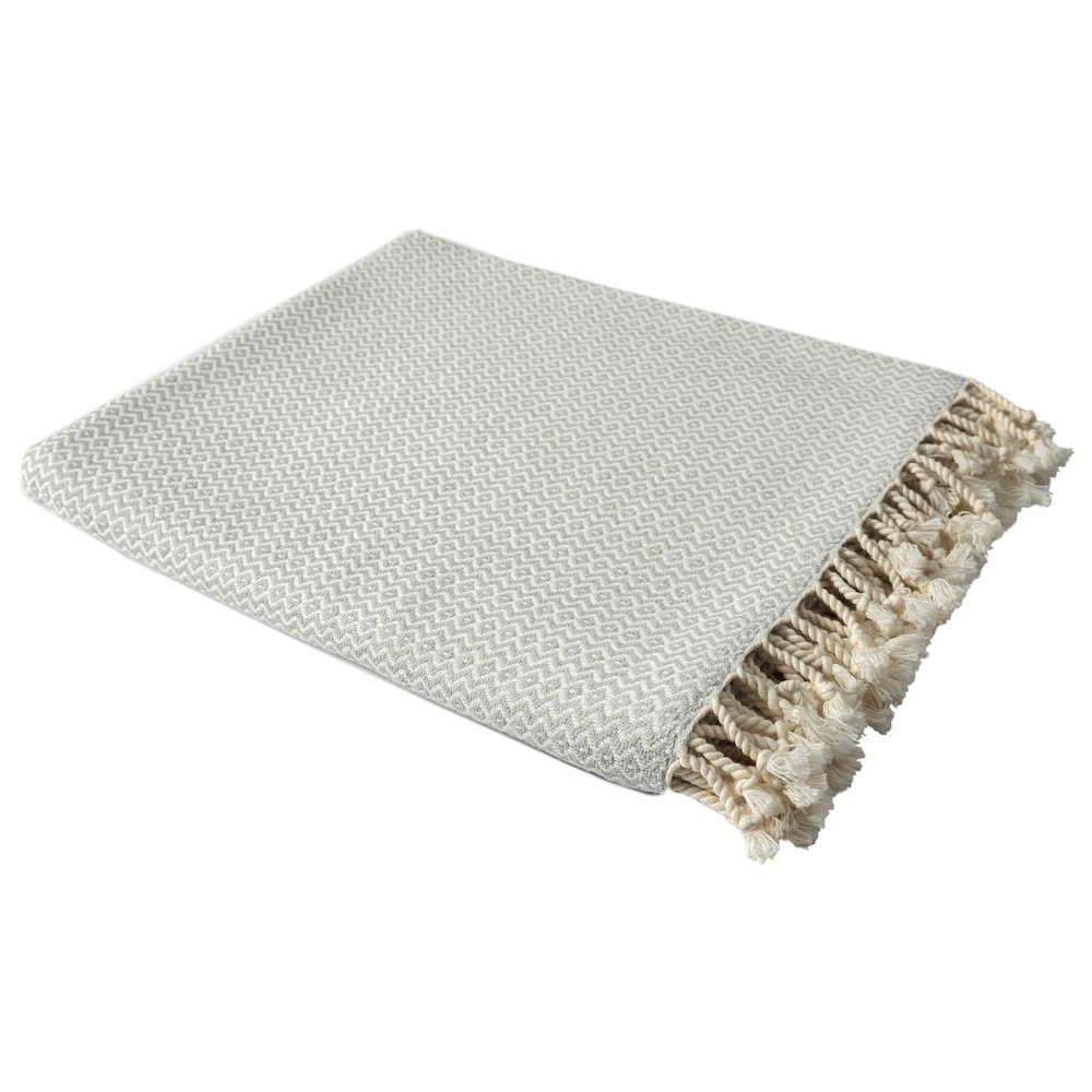 Grey/White Diamond Turkish All-Natural Cotton Throw Blanket. Picture 5