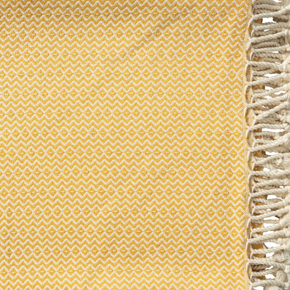Yellow/White Diamond Turkish All-Natural Cotton Throw Blanket. Picture 6