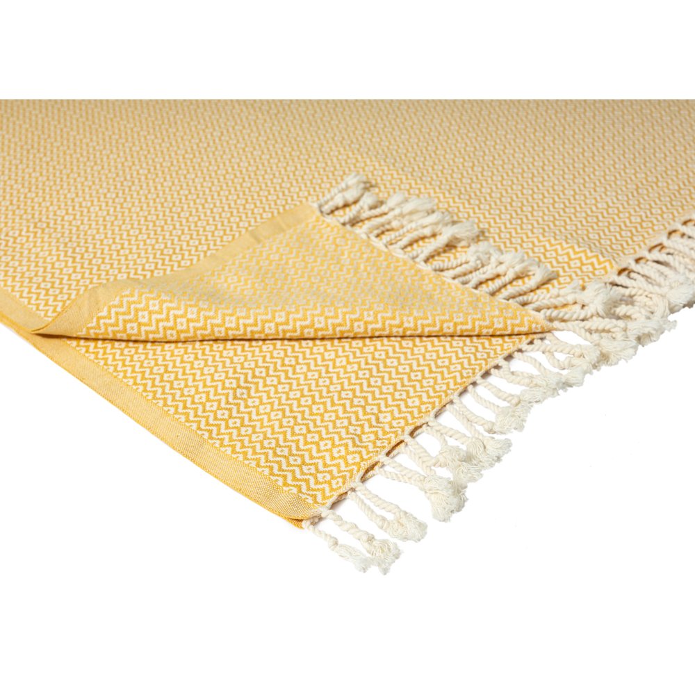 Yellow/White Diamond Turkish All-Natural Cotton Throw Blanket. Picture 3