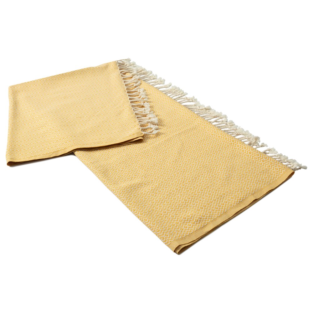 Yellow/White Diamond Turkish All-Natural Cotton Throw Blanket. Picture 4