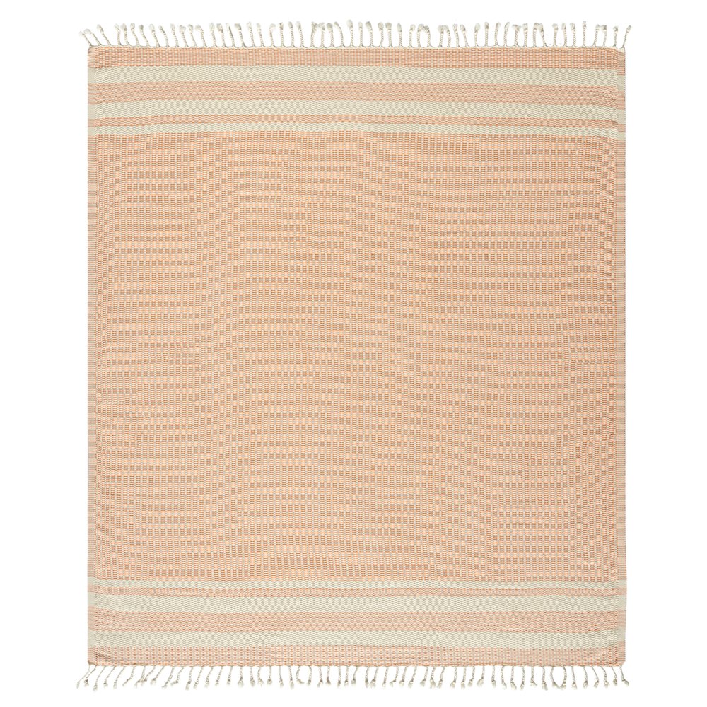 Orange/White Striped Turkish All-Natural Cotton Throw Blanket. Picture 1