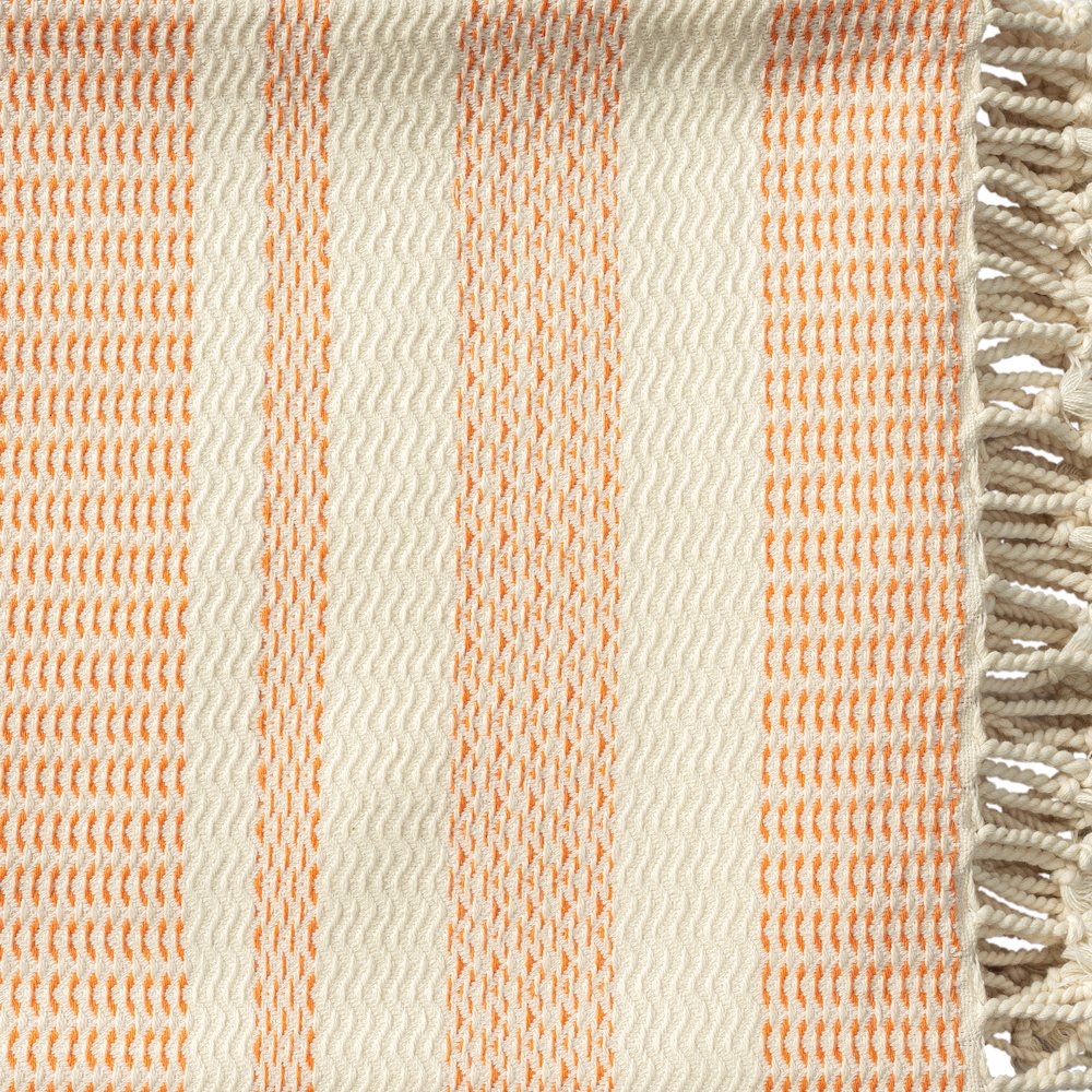 Orange/White Striped Turkish All-Natural Cotton Throw Blanket. Picture 6