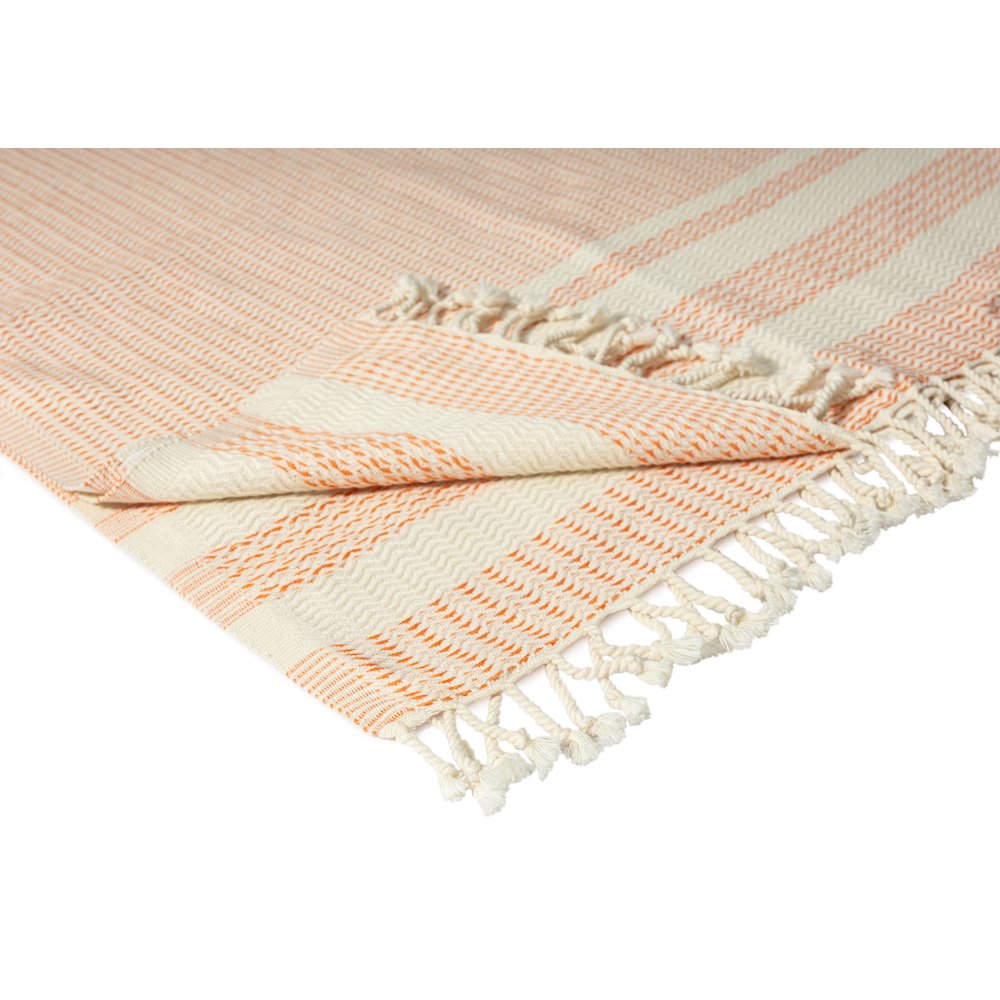 Orange/White Striped Turkish All-Natural Cotton Throw Blanket. Picture 3