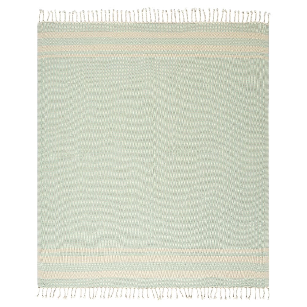 Light Turquoise/White Striped Turkish All-Natural Cotton Throw Blanket. Picture 1