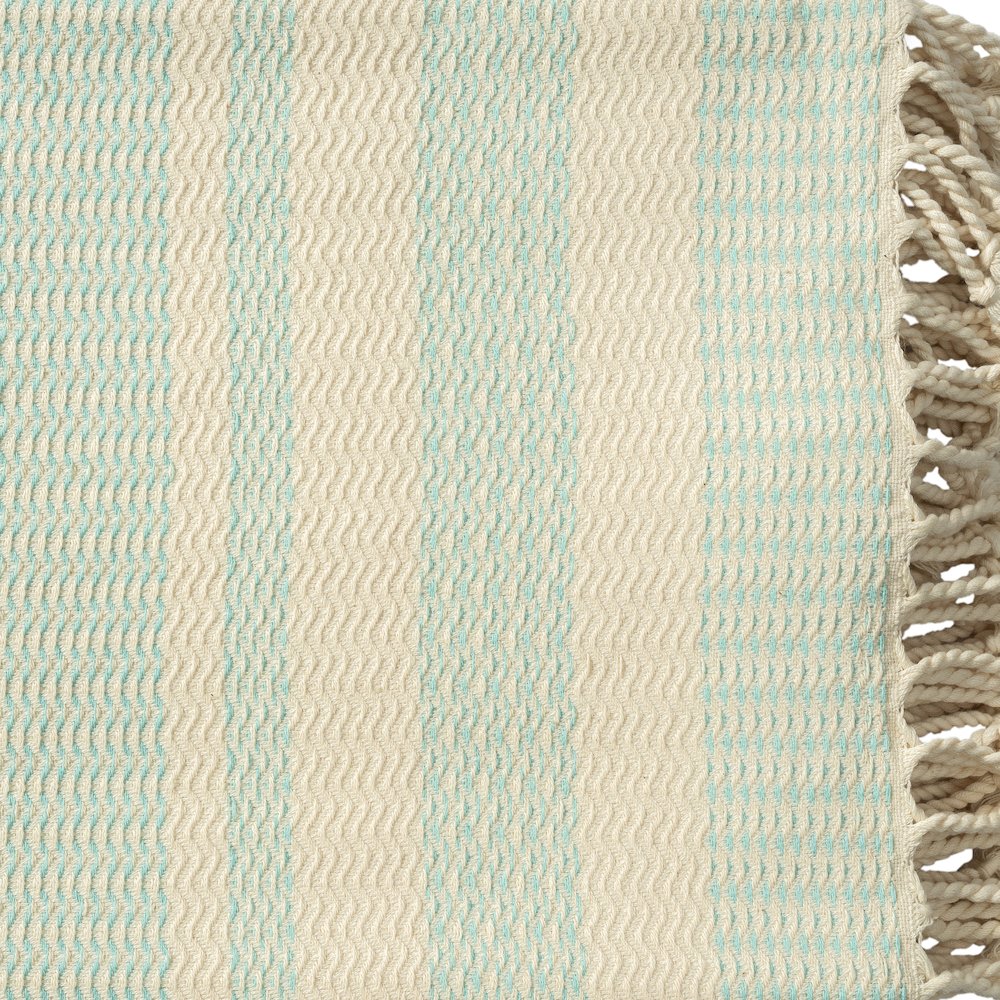 Light Turquoise/White Striped Turkish All-Natural Cotton Throw Blanket. Picture 6