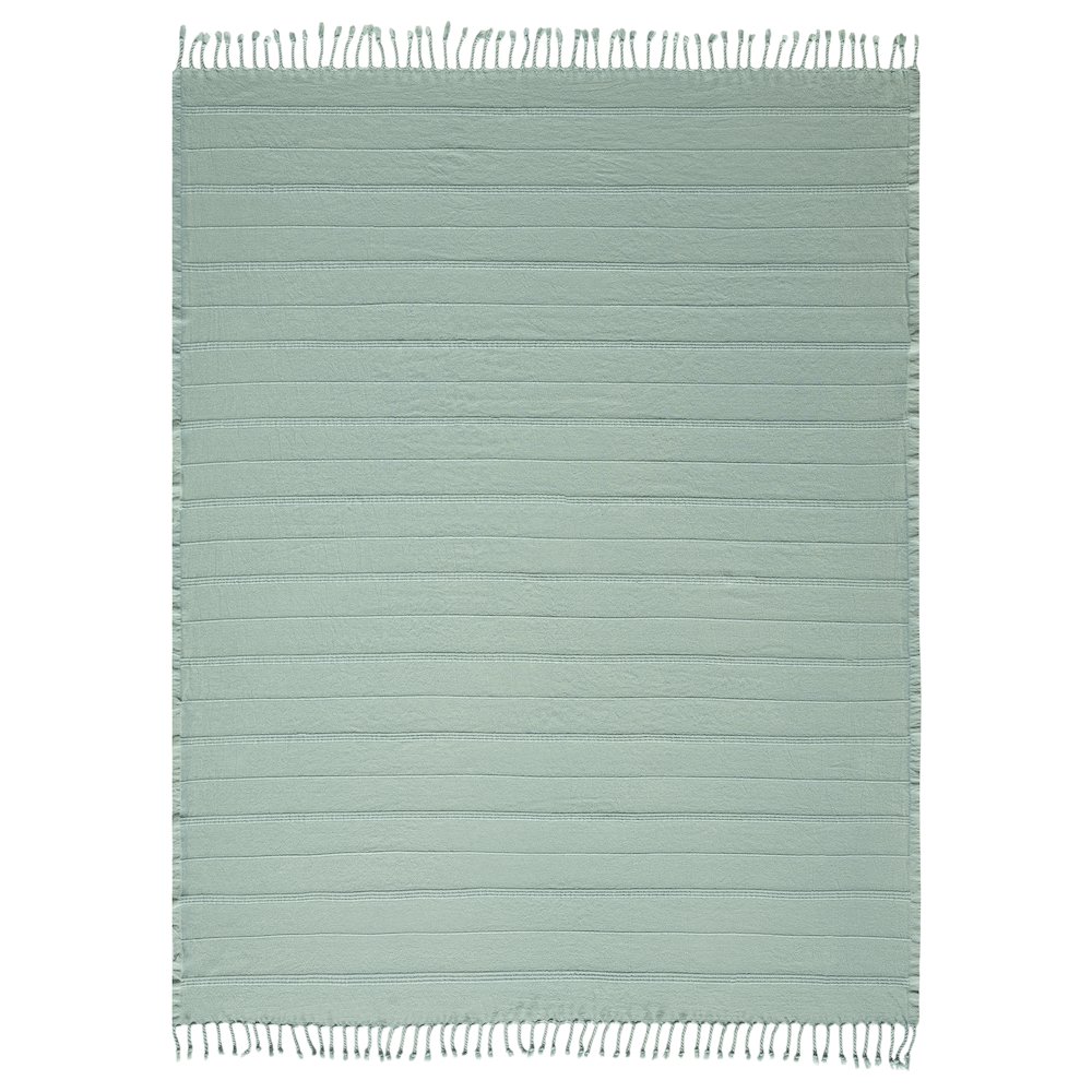 Aloe Green Striped Turkish All-Natural Cotton Throw Blanket. Picture 1