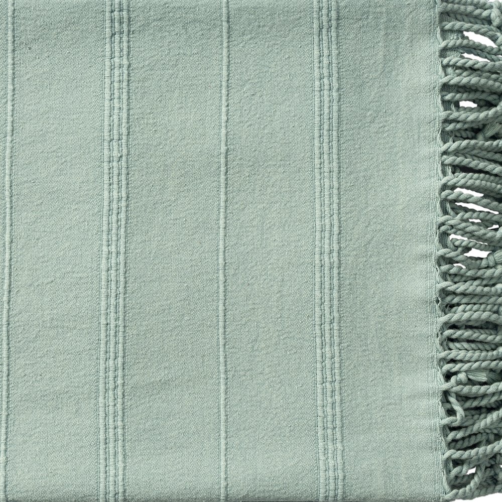 Aloe Green Striped Turkish All-Natural Cotton Throw Blanket. Picture 6