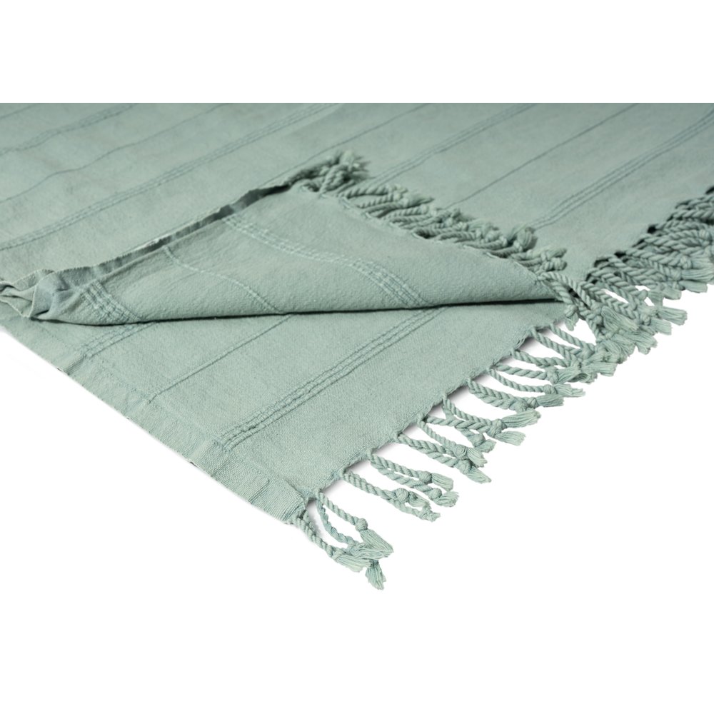 Aloe Green Striped Turkish All-Natural Cotton Throw Blanket. Picture 3