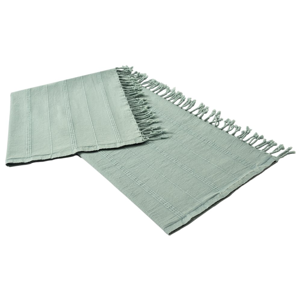 Aloe Green Striped Turkish All-Natural Cotton Throw Blanket. Picture 4