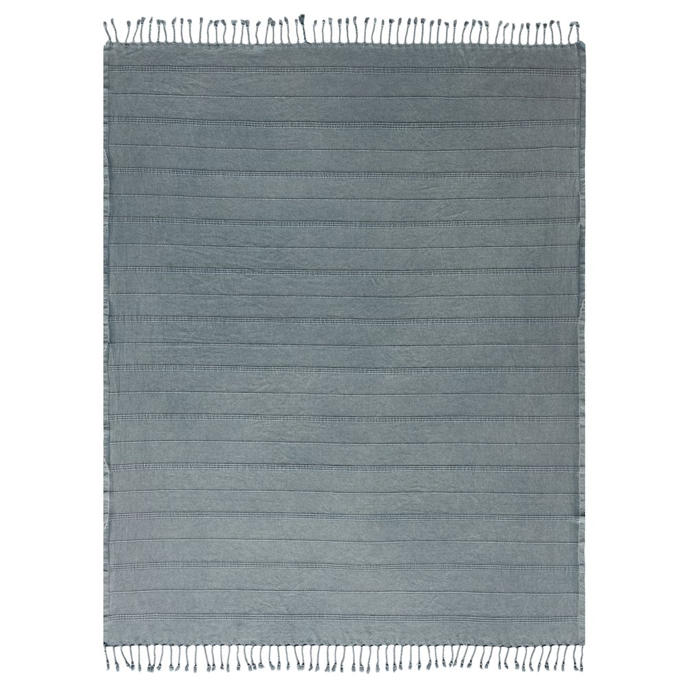 Steel Gray Striped Turkish All-Natural Cotton Throw Blanket. Picture 1