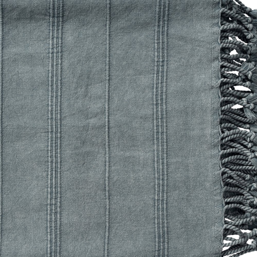 Steel Gray Striped Turkish All-Natural Cotton Throw Blanket. Picture 6