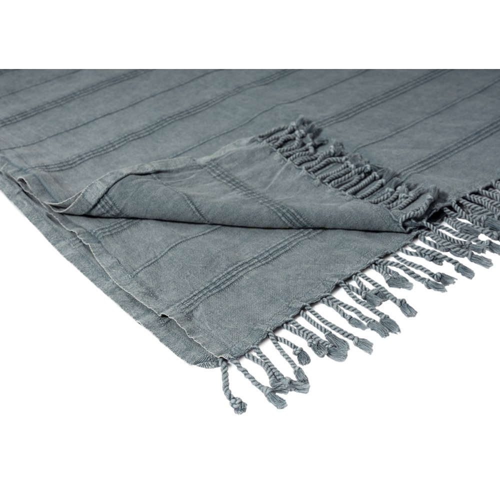 Steel Gray Striped Turkish All-Natural Cotton Throw Blanket. Picture 3