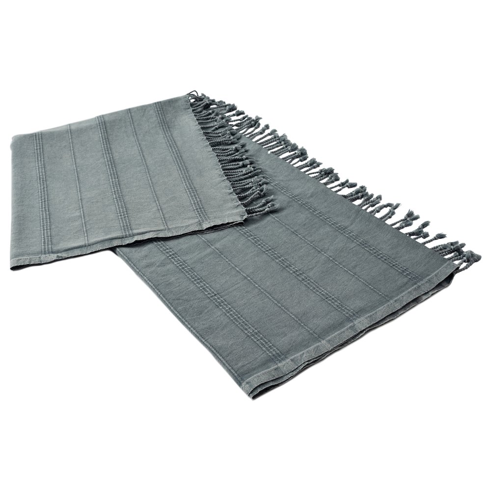 Steel Gray Striped Turkish All-Natural Cotton Throw Blanket. Picture 4