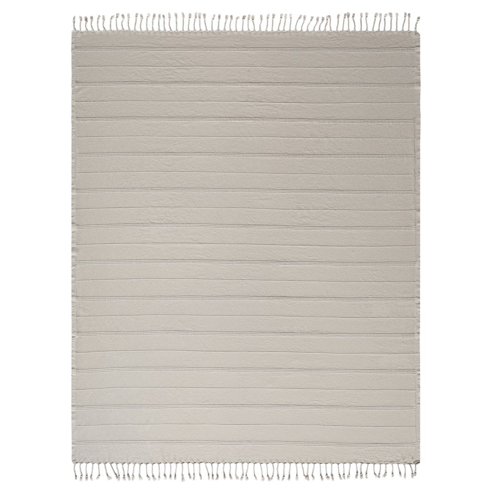 Light Taupe Striped Turkish All-Natural Cotton Throw Blanket. Picture 1