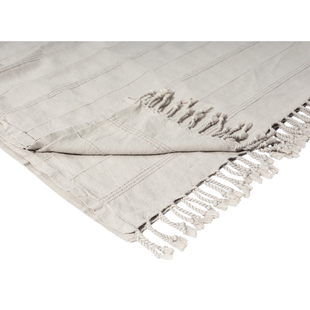 Light Taupe Striped Turkish All-Natural Cotton Throw Blanket. Picture 3