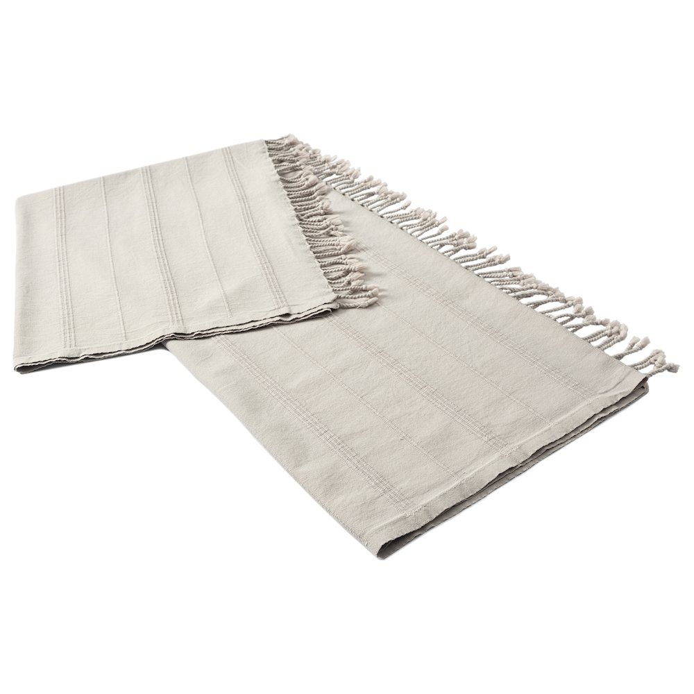 Light Taupe Striped Turkish All-Natural Cotton Throw Blanket. Picture 4