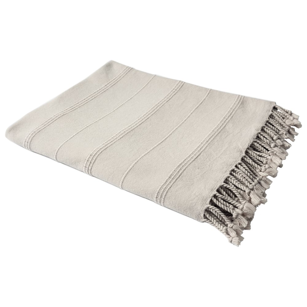 Light Taupe Striped Turkish All-Natural Cotton Throw Blanket. Picture 5