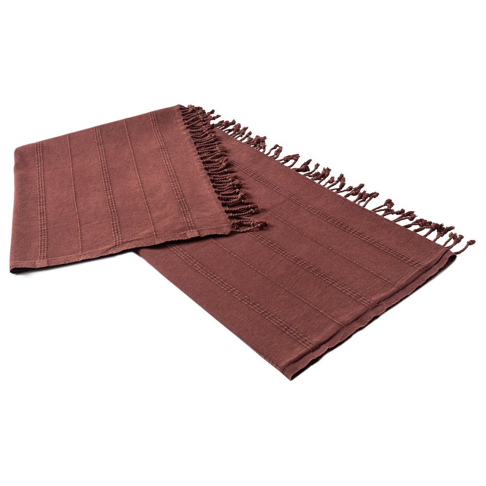 Burgundy Striped Turkish All-Natural Cotton Throw Blanket. Picture 4