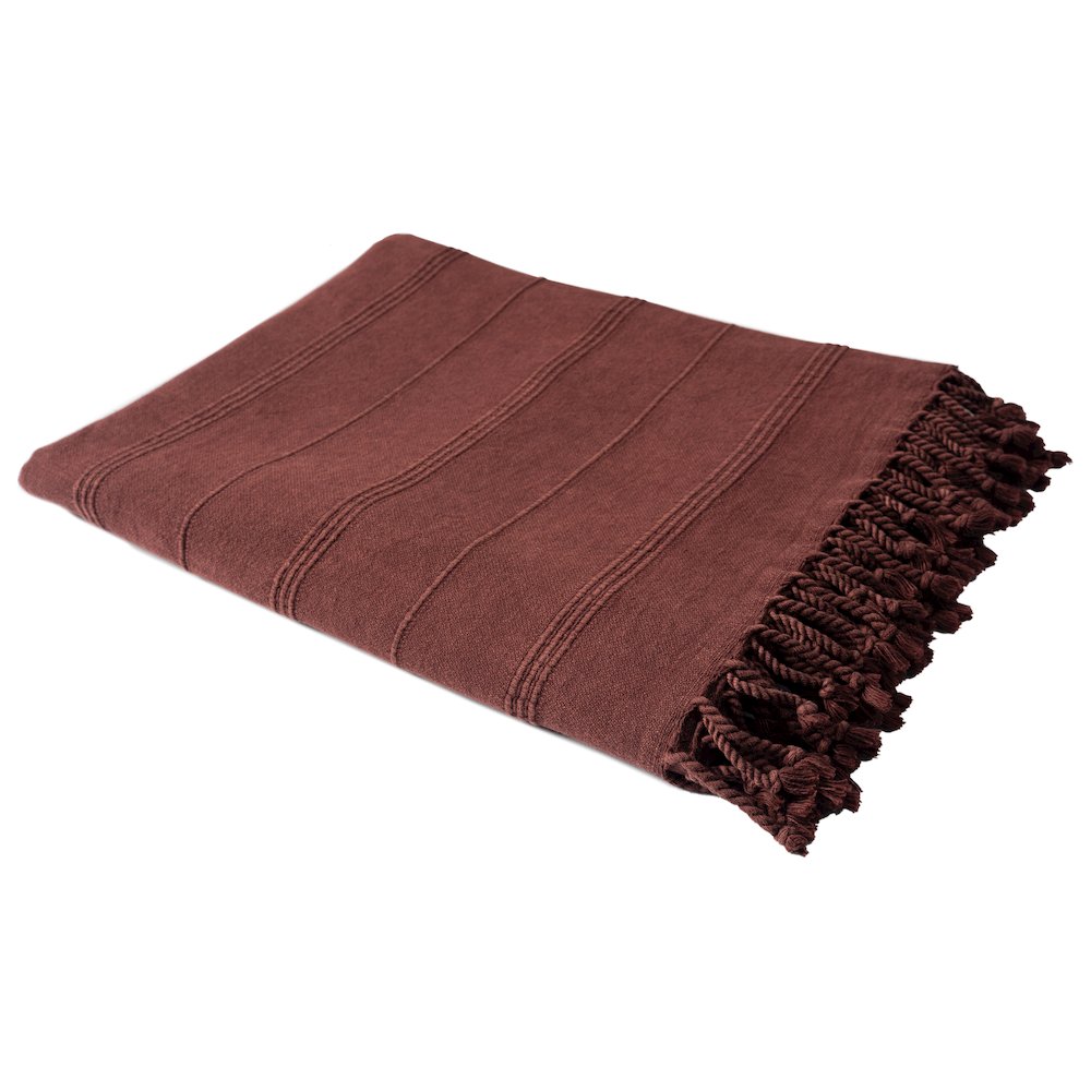 Burgundy Striped Turkish All-Natural Cotton Throw Blanket. Picture 5